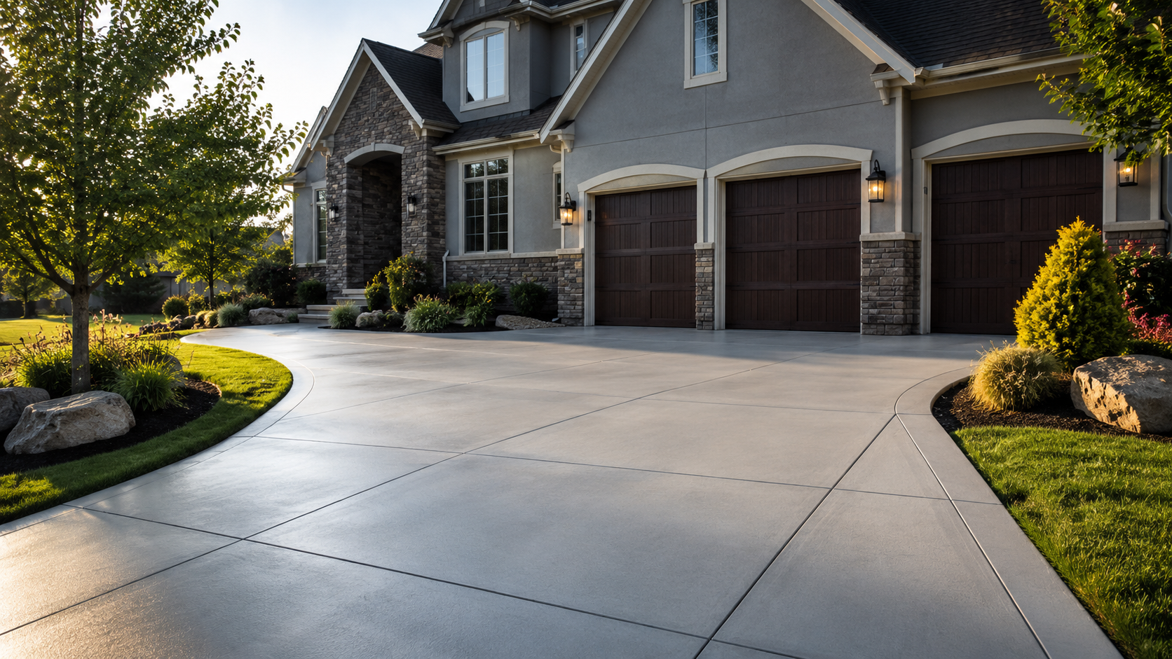 Finished concrete driveway in Oak Grove, MO — clean edges, proper drainage slope